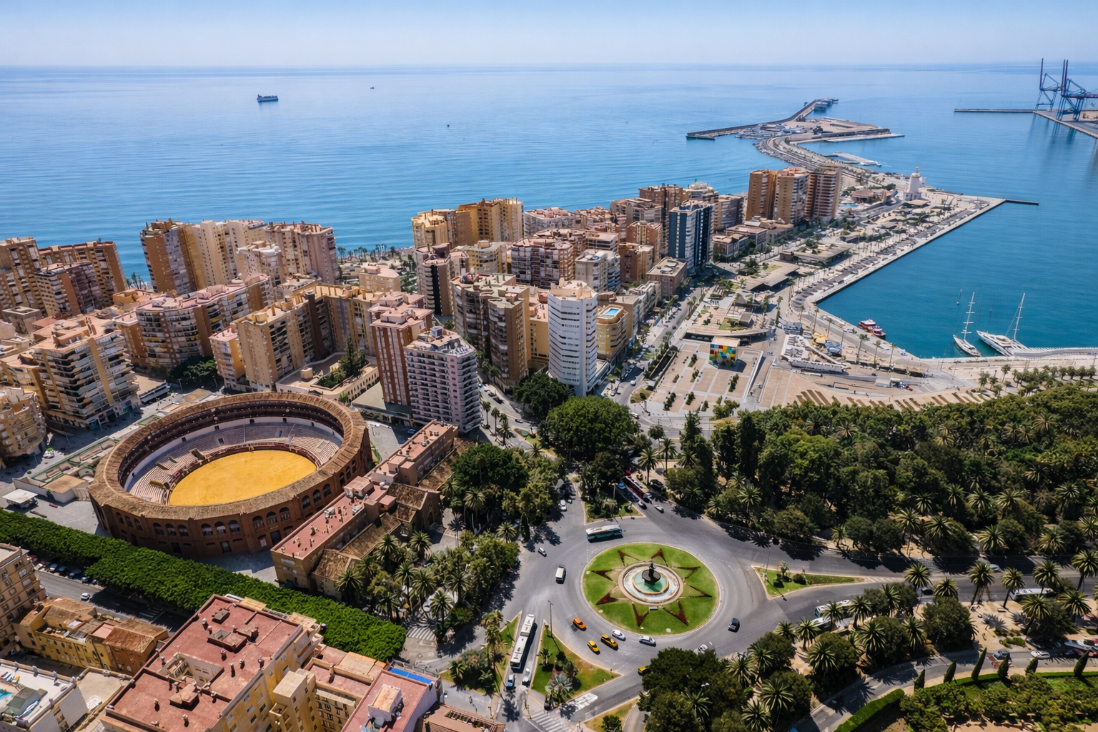 Plaza de toros de Malaga y zona litoral